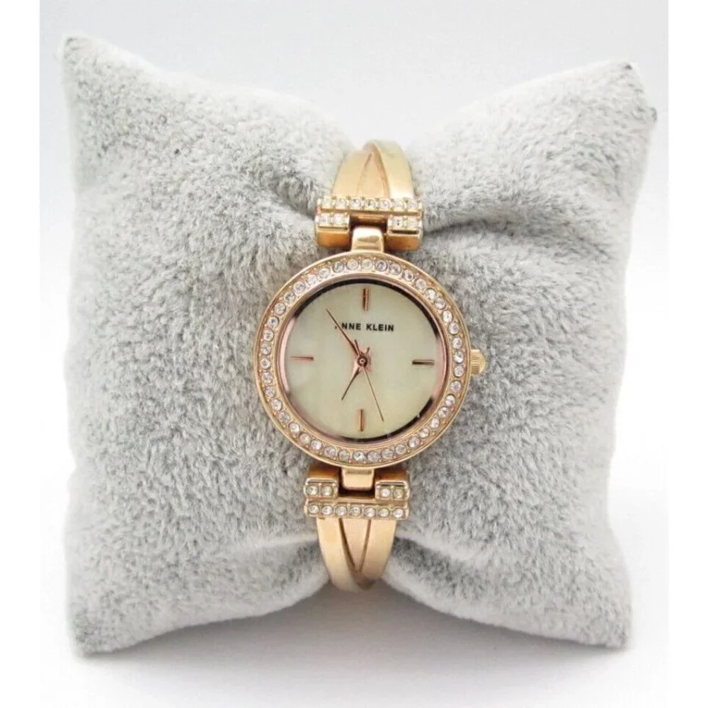 Women Anne Klein Crystals Quartz WR Analog Dial Causal Round Watch (G444)